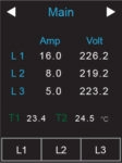 Amp, Volt, Temperature - PDU Power Meter Screen - 3-Phase PDU