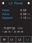 Power Factor, Active Power, Apparent Power, Frequency - PDU Power Meter Screen - 3-Phase PDU