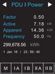 Power Factor, Active Power, Apparent Power, Frequency - PDU 1 Power Meter Screen - 1-Phase Dual Feed Intelligent PDU