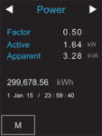 Power Factor, Active Power, Apparent Power, Frequency - PDU Power Meter Screen - 1-Phase PDU