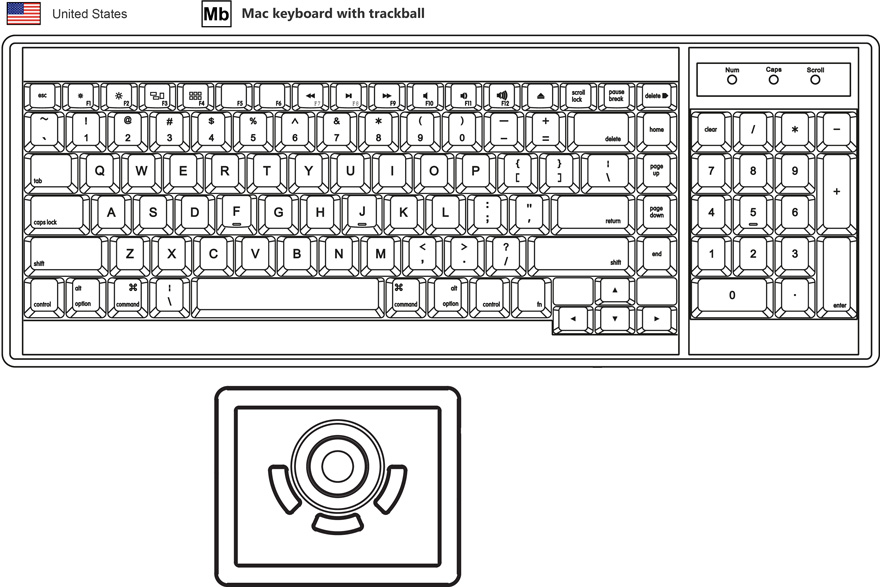 Mac keyboard with trackball