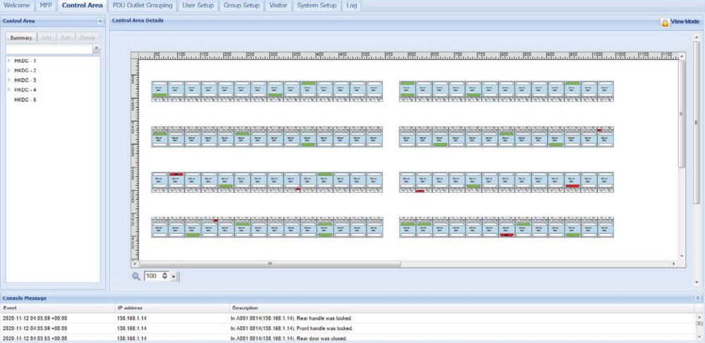 X-ISM Rack Manager Software Screenshot Control Area